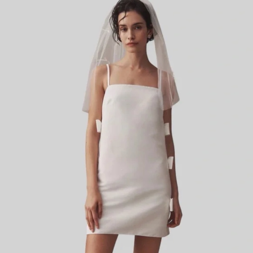 Sleeveless Square-Neck Side-Bow White Mini Dress NWT  Sachin + Babi Medium